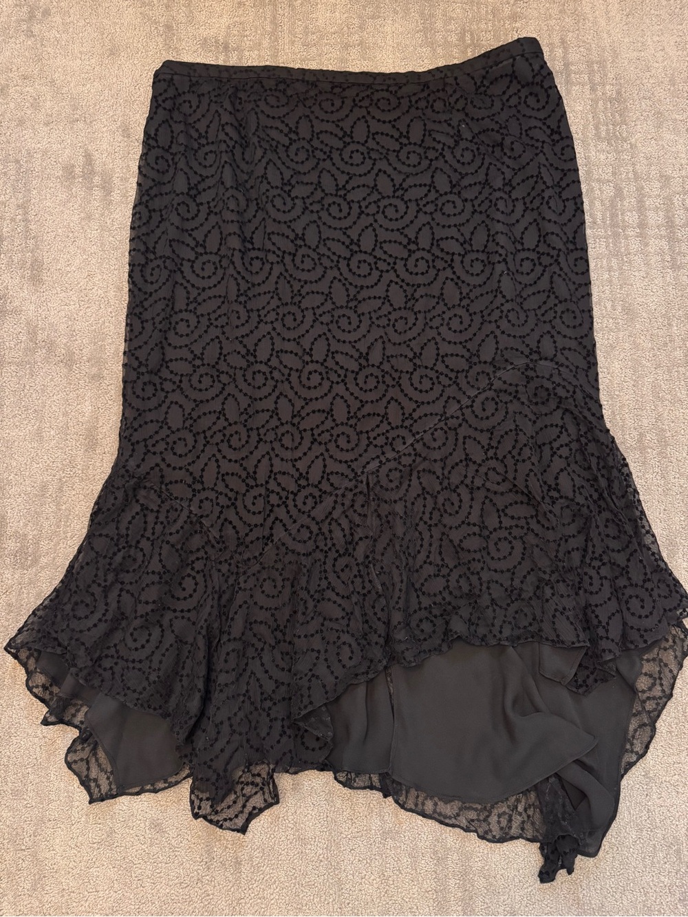 Dana Buchman Woman 100% Silk Asymmetrical Ruffle Midi Skirt Black Size 24 NWOT